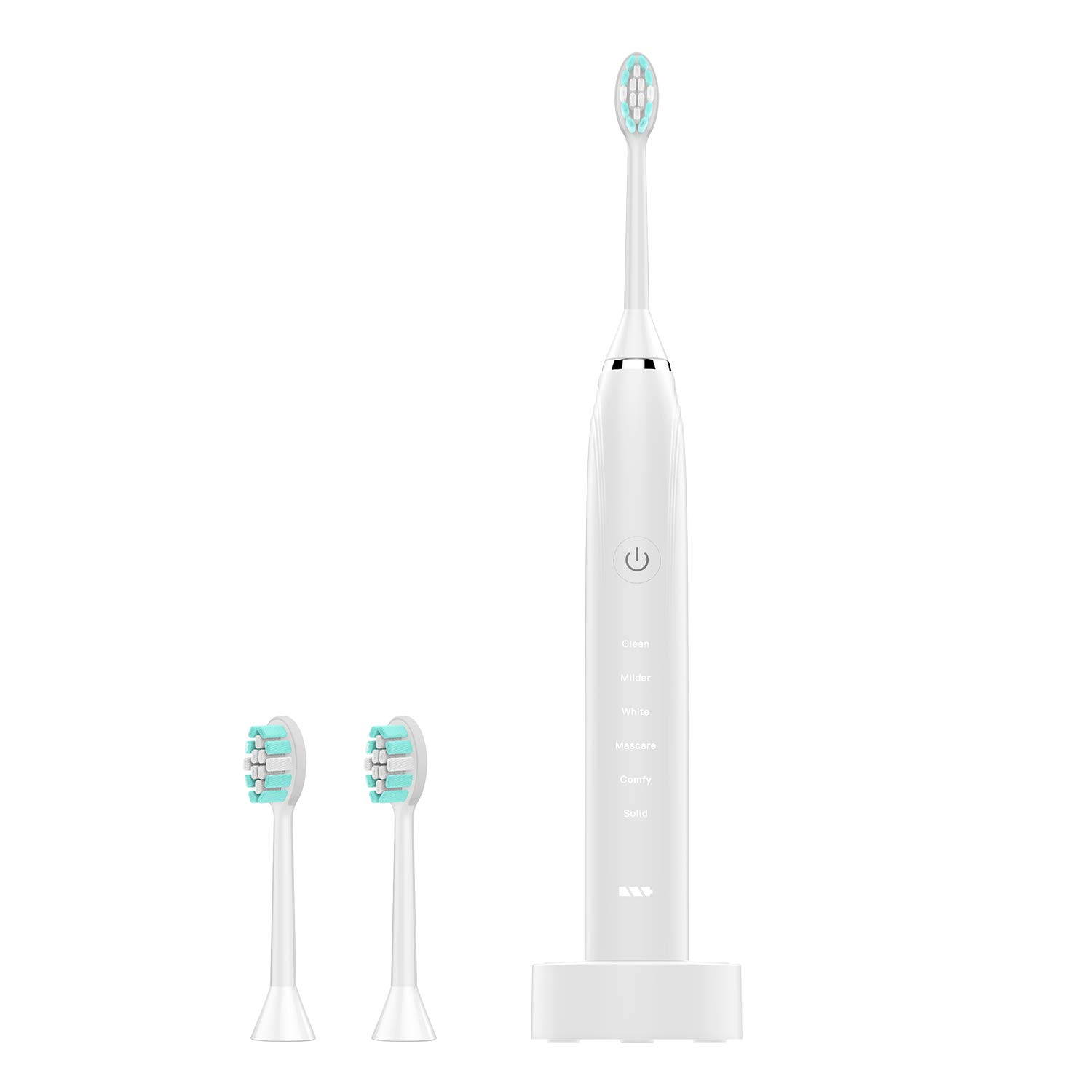 Sonic Electric Toothbrush with 6 Deep Cleaning Modes, Rechargeable Travel Electric Toothbrushes with Travel Case, 2 Replaceable Dupont Brush Heads, IPX7 Waterproof, 2 Min Build in Timer, White