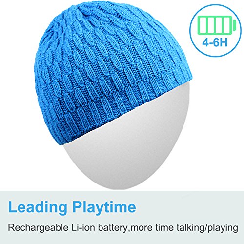 Qshell Bluetooth Beanie, Washable Music Hat Cap with Wireless Stereo Over Ear Headphone Headset Earphone Speaker Microphone Hands Free for iPhone Ipad Samsung Android Cell Phones, Blue