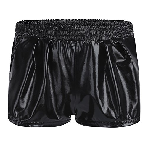 Freebily Women's Shiny Leather Wet Look Yoga Rave Booty Dance Shorts Metallic Pants with Pockets Black X-Large