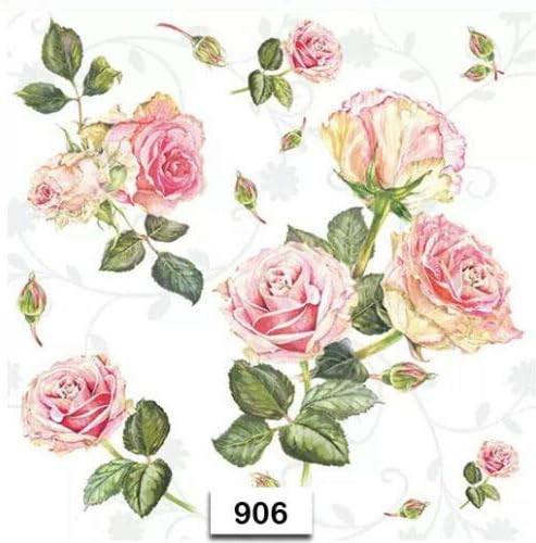 GS (906) Two Individual Paper Luncheon Decoupage Napkins - Flowers Roses Pink Cream