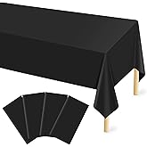 Mulbozy Plastic Table Cloth Disposable 4 Pack, 54 x 108 Inch Black Tablecloth for Rectangle Tables, Black Plastic Cover for Picnic, Camping and Outdoor, Party Decoration