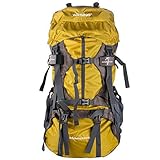 WASING 55L Internal Frame Backpack Hiking Backpacking Packs for Outdoor Hiking Travel Climbing Camping Mountaineering with Rain Cover WS-55Lpack-yellow
