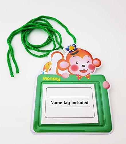 Cute Animal Character Kids Name Badge Holder Set with Lanyard Necklace Inserted Name Tag (100 pack, Monkey)