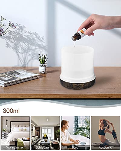 JVJH 300ml Aroma Diffuser, Metall Aromatherapie Diffusor mit 2 x10ml Ätherische Öle Set,Raumbefeuchter Elektrisch Duftlampe,7 Farbe Licht Vintage Diffusor für Home &Office