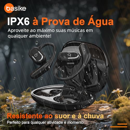 Fone De Ouvido Bluetooth Esportes, Basike T7, IPX6/OWS, Tela LED Dupla, Fone de Ouvido Estéreo Hi-Fi, Suporta Chamadas de Voz, 60 Horas em Standby Para Corrida e Exercícios ao Ar Livre (PRO Preto)