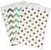 Outside the Box Papers Gold and Mint Green Treat Sacks - Chevron Polka Dot Favor Bags - 5.5 x 7.5 Inches - 48 Pack