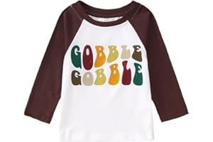 AFUKUIA Toddler Baby Boy Girl Gobble Shirt Thanksgiving Turkey Print Long Sleeve Blouse Top Kid Fall Casual Clothes