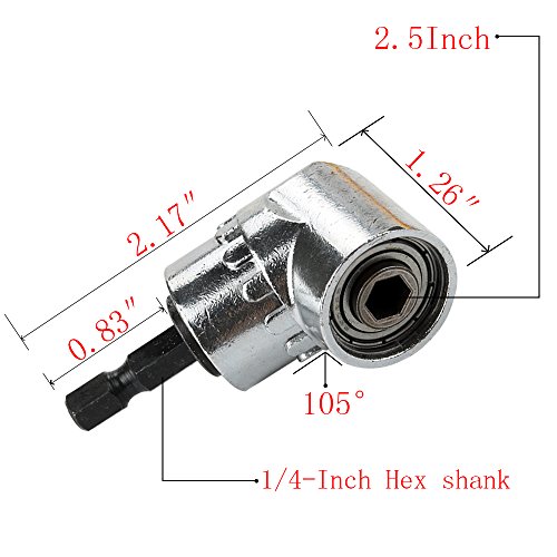 Breynet 105 Degree Right Angle Drill Hex Driver Adapter Magnetic Drill Bit Attachment Tool, 1/4 Flexible Hex Shaft Screwdriver Power Drill Bit Extension Magnetic Quick Change Connect Hex Drive Tip