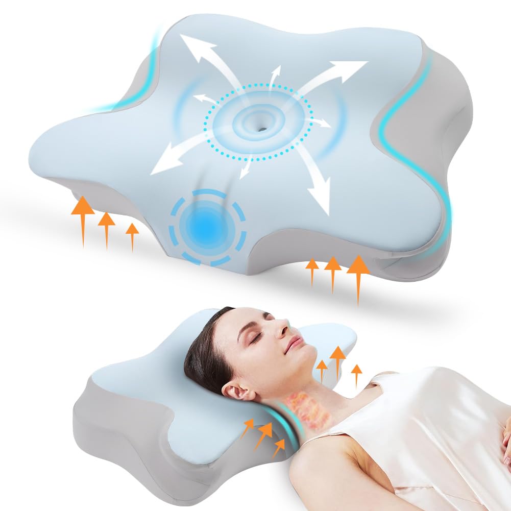 OSDUE Memory Foam Pillow, Cervical Pillows for Neck and Shoulder Pain, Orthopedic Ergonomic Pillows for Side, Back and Stomach Sleepers with Removable Cover, Blue