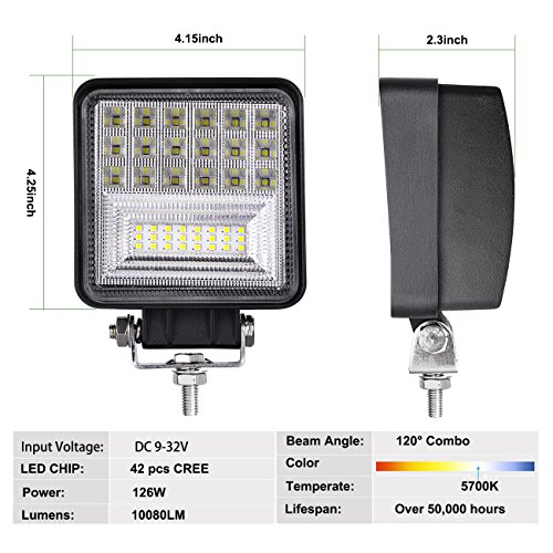 LED Pods, Auto Power Plus 2pcs 4 inch 126W Fog Lights Off Road Driving Lights Waterproof Cree LED Cubes Square Work Lights for Truck Tractor Jeep ATV Fork Lift Boat Lights