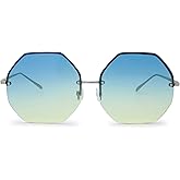 The Fresh Fashion Designer Huge Hexagon Metal frame Ocean Colored Lens Sunglasses Gift Box