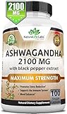 Organic Ashwagandha 2,100 mg - 100 Vegan Capsules Pure Organic Ashwagandha Powder and Root Extract - Natural Anxiety Relief, Mood Enhancer, Immune & Thyroid Support, Anti Anxiety