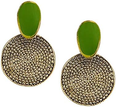 aloiness Drip Green Round Carved Earrings Large Pendant Dangler Elegant Vintage Ear Stud Women Jewelry