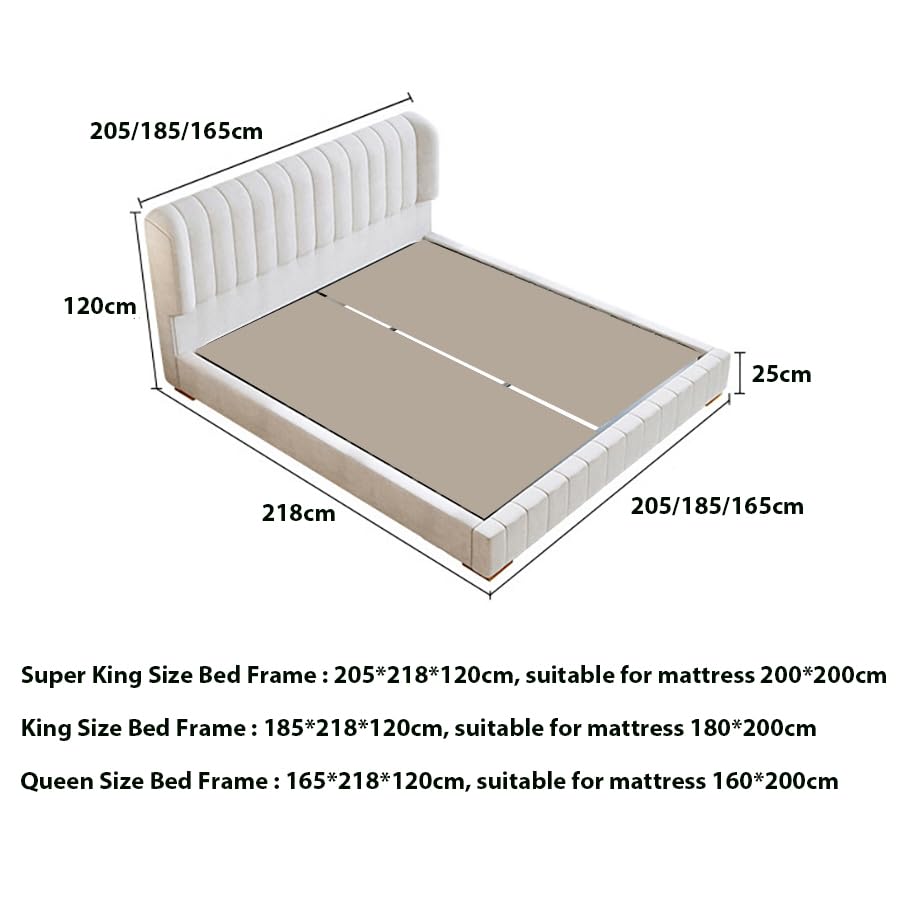 Beige Velvet Upholstered Bed Frame, Vertical Tufted Headboard, Sturdy Solid Wood Support, 600kg Weight Capacity, Queen King Super King Sizes, 5-Day UAE Delivery & Professional Installation