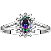 Rylos Halo Ring: Diamond Birthstone with 6X4MM Oval Gemstone - Women's Jewelry in Sterling Silver - Stunning Diamond Ring Sizes 5-10
