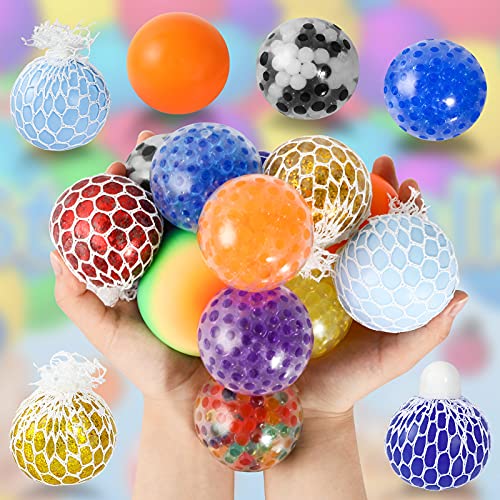 Max Fun 12 Pack Stress Ball Water Beads Sensory Fidget Toys - Mesh Ball Fidget Stress Balls for Adults Kids Stress Relief Gifts ADHD Squeezing Ball Improve Focus