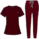 niaahinn Women's Scrub Top with Classic V-Neck & Yoga Jogger Pants Medical Nursing Uniform Set