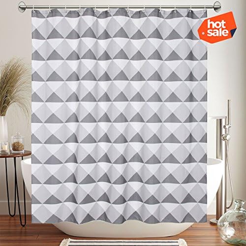 COSCOV Waterproof Triangle Fabric Shower Curtain Set with Hooks, Mold/Mildew Resistant Anti Bacterial, 72x72 Grey, Non Toxic No Odor Eco-Friendly PEVA House Decor for Bathroom Showers and Bathtubs