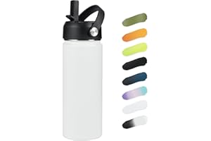 Kerilyn Stainless Steel Water bottle with Straw & Wide Mouth Lid, Wide Rotating Handle, 18oz Double Wall Vacuum Insulated Water Bottle Leak Proof, BPA Free, Keep Cold and Hot, 18oz, White