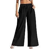 Fancysters Women Wide Leg Linen Pants, High Waisted Summer Casual Cotton Linen Palazzo Pants with Pockets