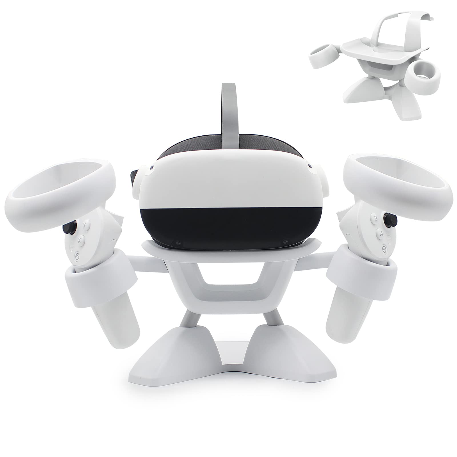 Dollox VR Stand, VR Headset Stand VR Display Holder Storage Virtual Reality Headset Desktop Display Stand for Oculus Quest 2, Quest 3/3s, Rift, Rift S, Valve Index Headsets & Touch Controllers