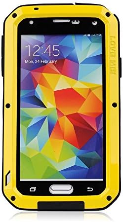 Love Mei Shockproof Waterproof Dust/dirt/snow Proof Aluminum Metal Gorilla Glass Military Heavy Duty Protection Case Cover Glass Metal Cover Case for Samsung Galaxy S5 (Yellow)