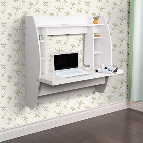 Erfect Wall Mounted Computer Desk Floating Desk With Storage Office Desk Shelf (White)