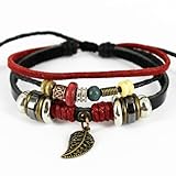 November's Chopin (TM) Unique Metal Leaf Pendant Beads Multistrand Leather Adjustable Wrap Bracelet