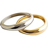 Impurain Gold Bangle Bracelets for Women Silver Plated Wide Wire Chunky Cuff Bracelets Trendy Hinged Cuff Open Wide Chunky Silver Bracelet Irregular Minimalist Bangle Jewelry