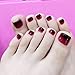 24pcs Fake Toe Nail Tips Black and Red False Toenails Full Cover Short Square Press On Toenails for Women Girls