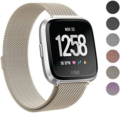 Vizone for Fitbit Versa Strap Bands, Adjustable Milanese Loop Mesh Stainless Steel Metal Magnetic Strap Sport Replacement Bands Small Large for Women Men Fitbit Versa Smart Watch