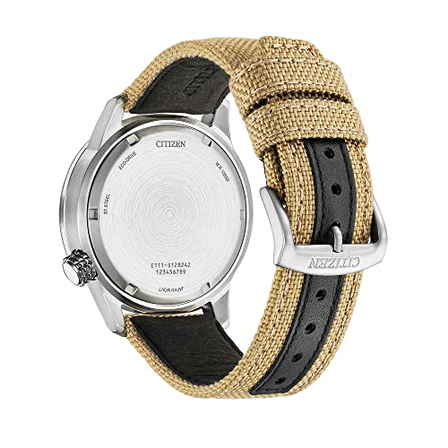 Citizen Men's Eco-Drive Weekender Avion Field Watch in Stainless Steel with  Khaki Nylon Strap, Black Dial (Mod