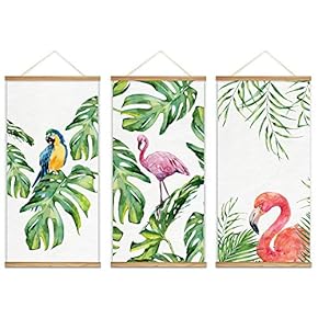 Flamingos A Parrot And Tropical Leaves - 3 Panel Hanging Poster