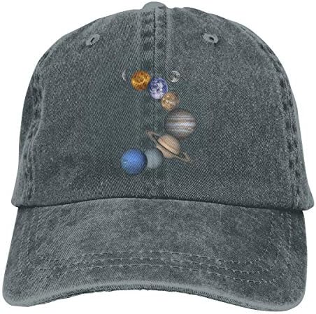 Unisex Adults Vintage Washed Baseball Cap Adjustable Dad Hat - Solar System Planets Space Science Astronomy Black