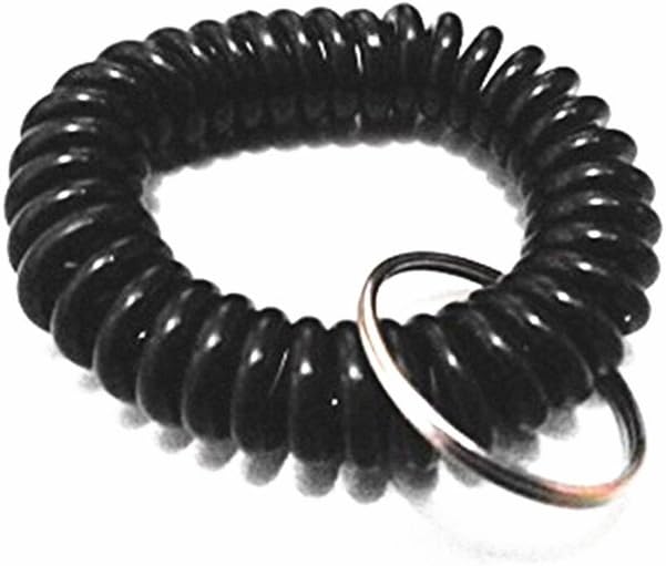 JKing Set of 20 Plastic Spring Stretch Wrist Key Coil Wrist Band Key Ring Chains with Key Holders Flexible Spiral Coil Wristband Keychains (Black)