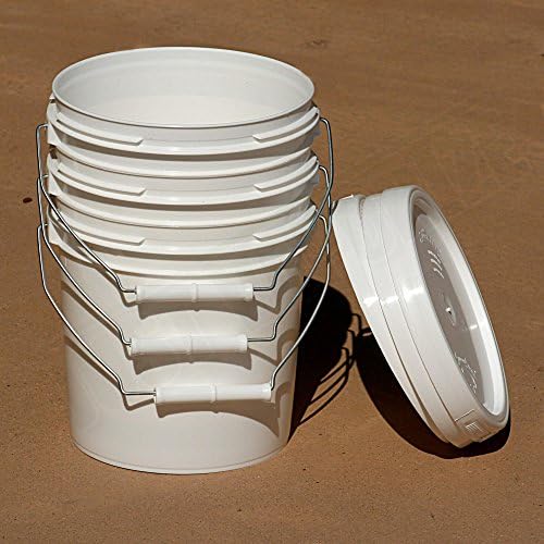 3 Pack White 1 Gallon Buckets with Metal Handles and Lids