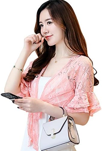 JJT Womens Open Front Loose Shrug Casual Lightweight Short Lace Jacquard Bolero Shrug/Floral Crochet Women