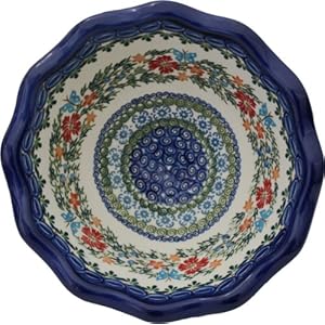 Polish Pottery Ceramika Boleslawiec Bowl Fala Cups, Small, Royal Blue Patterns with Red Cornflower and Blue Butterflies Motif, 5-3/4-Inch