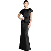 Vodistar Women's Satin Cap Sleeve Mother of The Bride Dresses Long Cowl Neck Mermaid Formal Evening Dress VA20