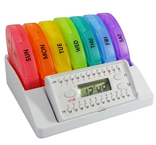 e-Pill Pill Rack 7 Day x 4 Weekly Pill Box Organizer Pill Case System for Medications, Supplements, and Vitamins. Pill Alarm Timer Included.