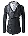 (GD93) Slim Stylish Unbalanced Metallic Leather Point Knitted Cardigan Sweaters Charcoal US M(Tag Size L)