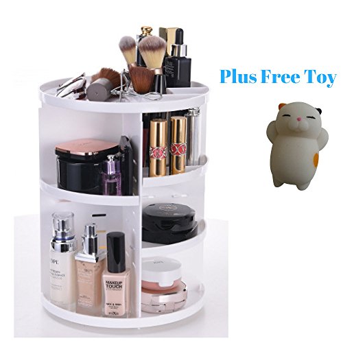 Rotating Organizer With Free Squishy Slow Rising Toy - Adjustable Makeup and Desk Accessories Storage Holder with Large Capacity, Makes Your Table Clean and Organized (White) - Thumbnail 6
