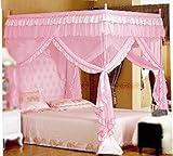 CdyBox 4 Corners Bed Canopy Twin Full Queen King Mosquito Net (Full/Queen, Pink)