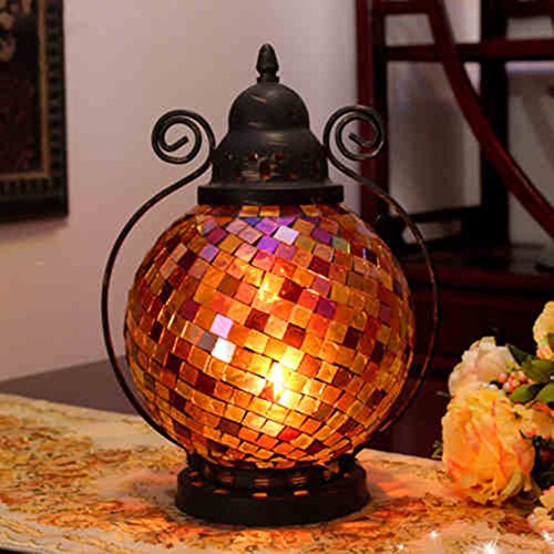 Fjfz Decorative Vintage Partylite Colorful Mosaic Glass Wrought Iron