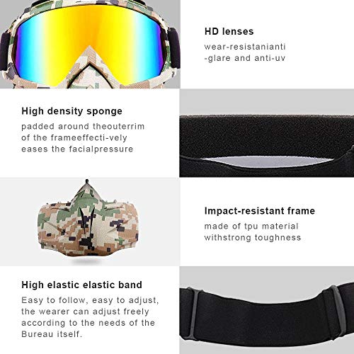 FOONEE Motorcycle Helmet Mask, Retro Motocross Goggle with Removable Face Mask UV400 Detachable Fog-Proof Warm ATC Goggles for Racing Airsoft Riding
