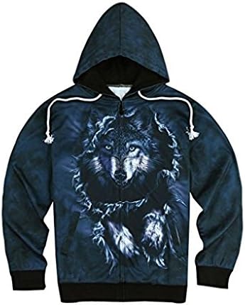 FSLP Men's 3D Print Zip-Up Hip-Hop Hoody Jacket Boss Wolf
