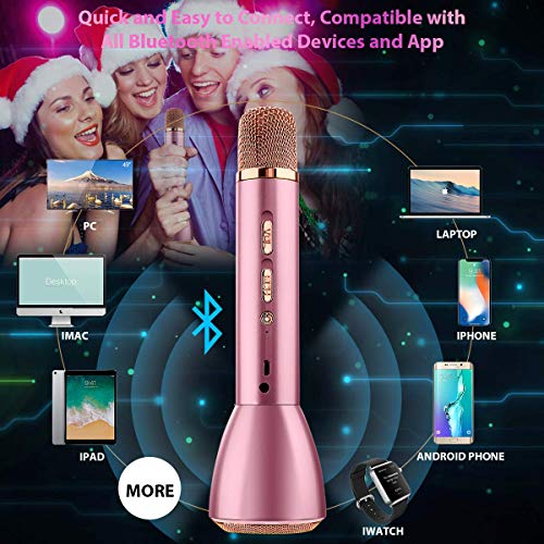 Wireless Kids Karaoke Microphone with Speaker, Portable Bluetooth Microphone Child Karaoke Mic Machine for Kids Adult Singing Party Music Playing, Support Android iOS Smartphone PC-Pink