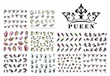 PUEEN 3D Nail Art Sticker Collection Set E1 - 10 Packs in Different Designs (Over 240 Stickers) 3D Glitter Sparkling Feathers Roses Cats Leopard Prints Nail Art Decal Stickers for Cellphones & Nails Decorations-BH000260