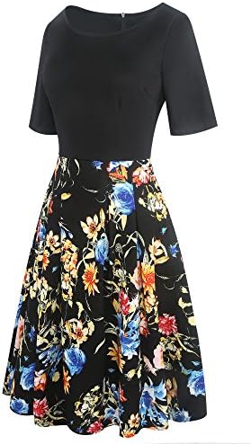oxiuly Women's Vintage Patchwork Pockets Puffy Swing Casual Party Dress OX165 5 oxiuly Women's Vintage Patchwork Pockets Puffy Swing Casual Party Dress OX165