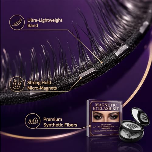Magnetic Eyelashes Kit - 8 Pairs Magnetic Lashes Natural Look with Applicator - Reusable & No Glue Needed - 2 Natural Styles for Daily Makeup - Easy to Wear False Lashes
